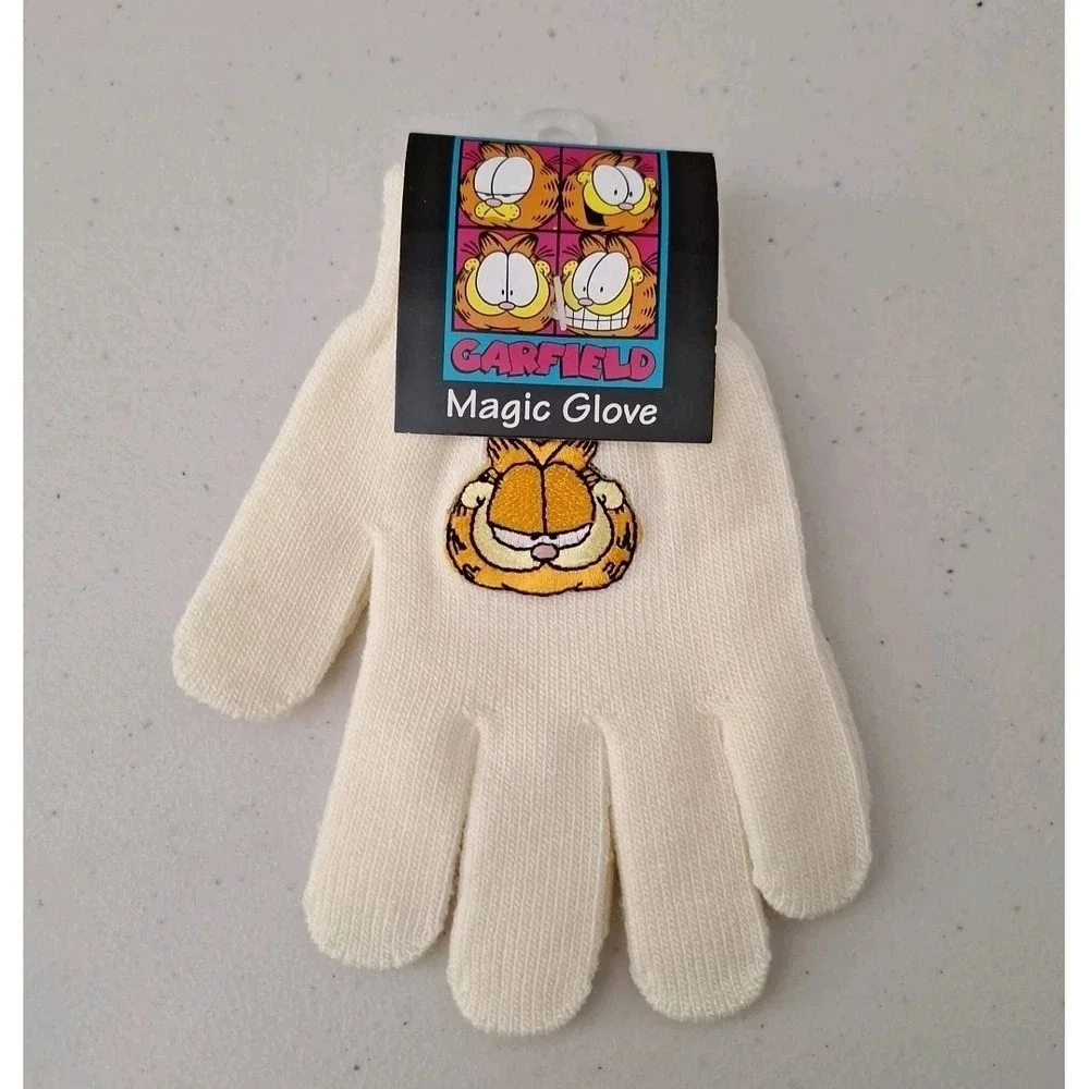 Vintage Garfield Knit Magic‎ Gloves Vintage Embroidered White/Cream One Size NEW